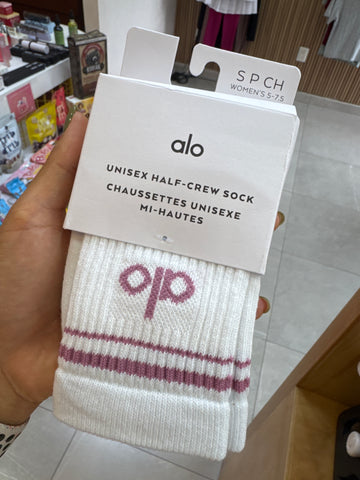 Unisex Half-Crew Throwback Socks- white heather/pink