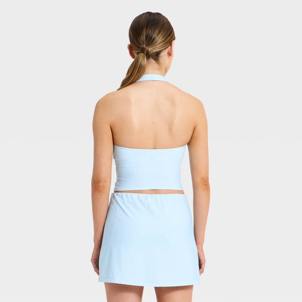 Women's Halter Support Tank Top - Light Blue Polka Dot