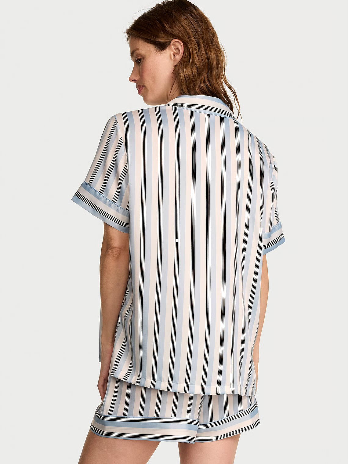 Signature Satin Short Pajama Set - Rayas en azul cielo