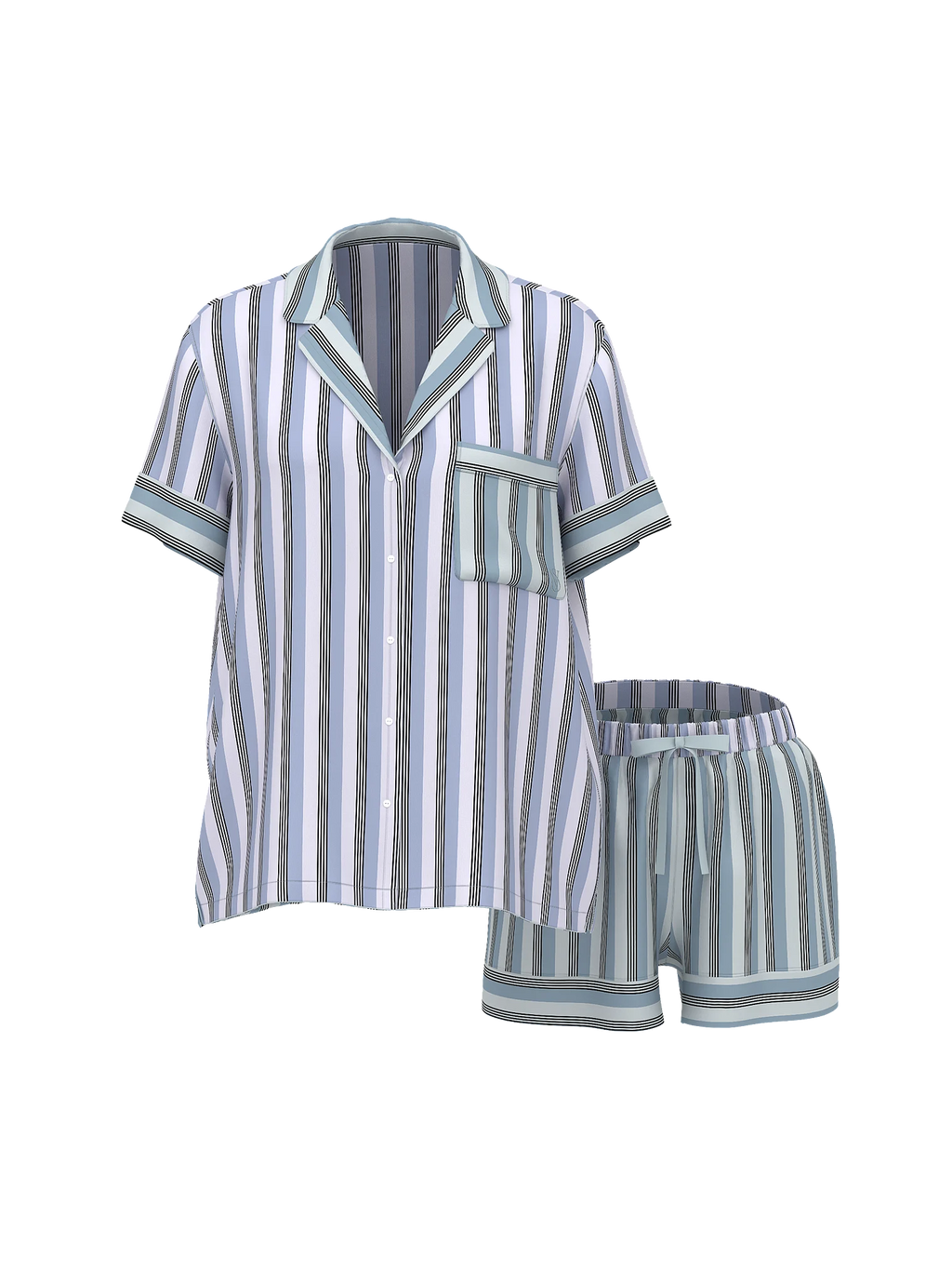 Signature Satin Short Pajama Set - Rayas en azul cielo