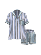 Signature Satin Short Pajama Set - Rayas en azul cielo