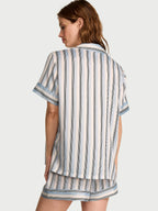 Signature Satin Short Pajama Set - Rayas en azul cielo
