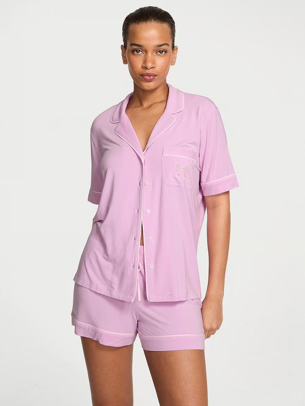 SoSoft Modal Soft Short Pajama Set - Bikini Pink W Bow