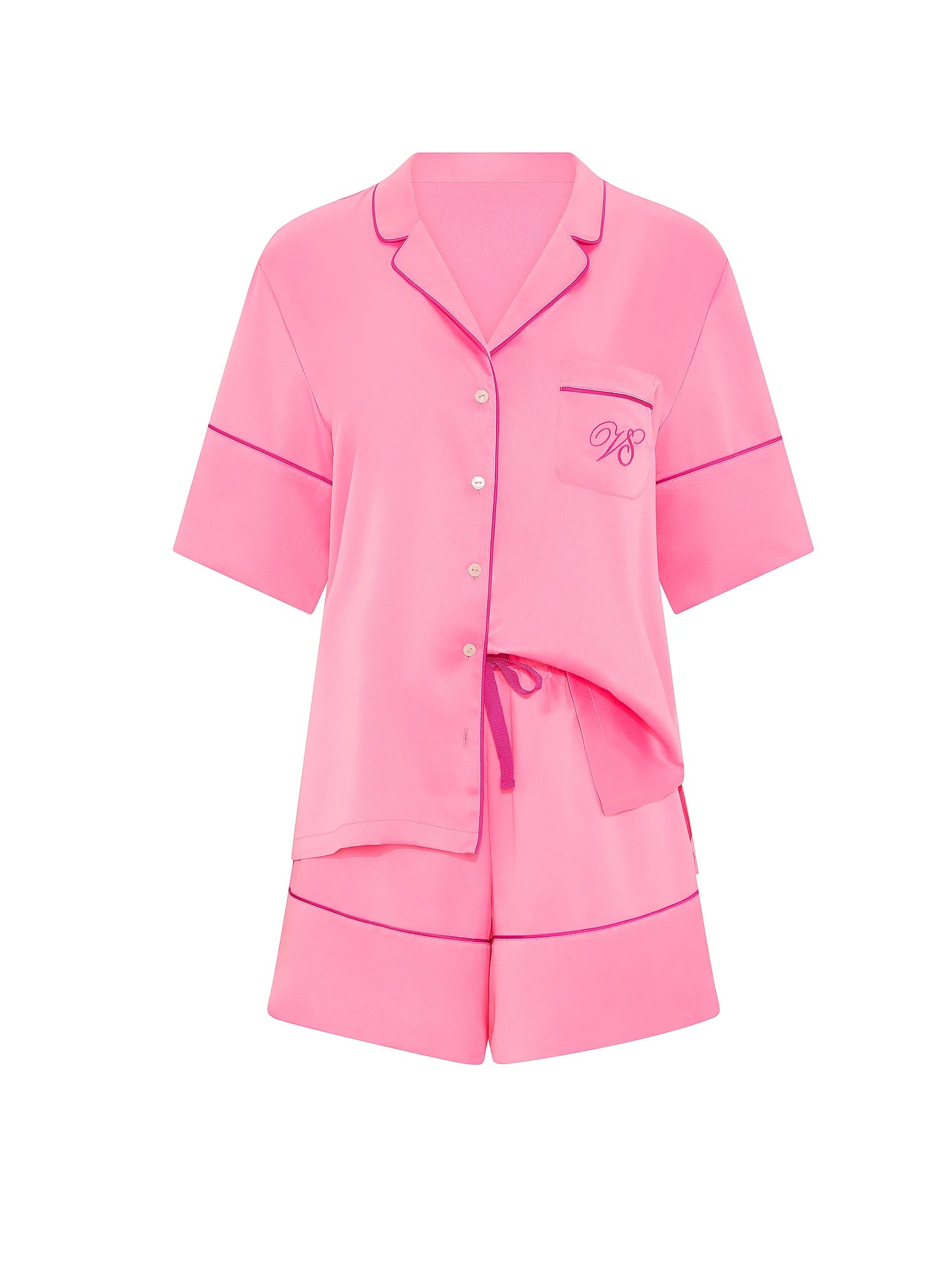 Signature Satin Short Pajama Set - Sexy Little Pink & Pink Fire