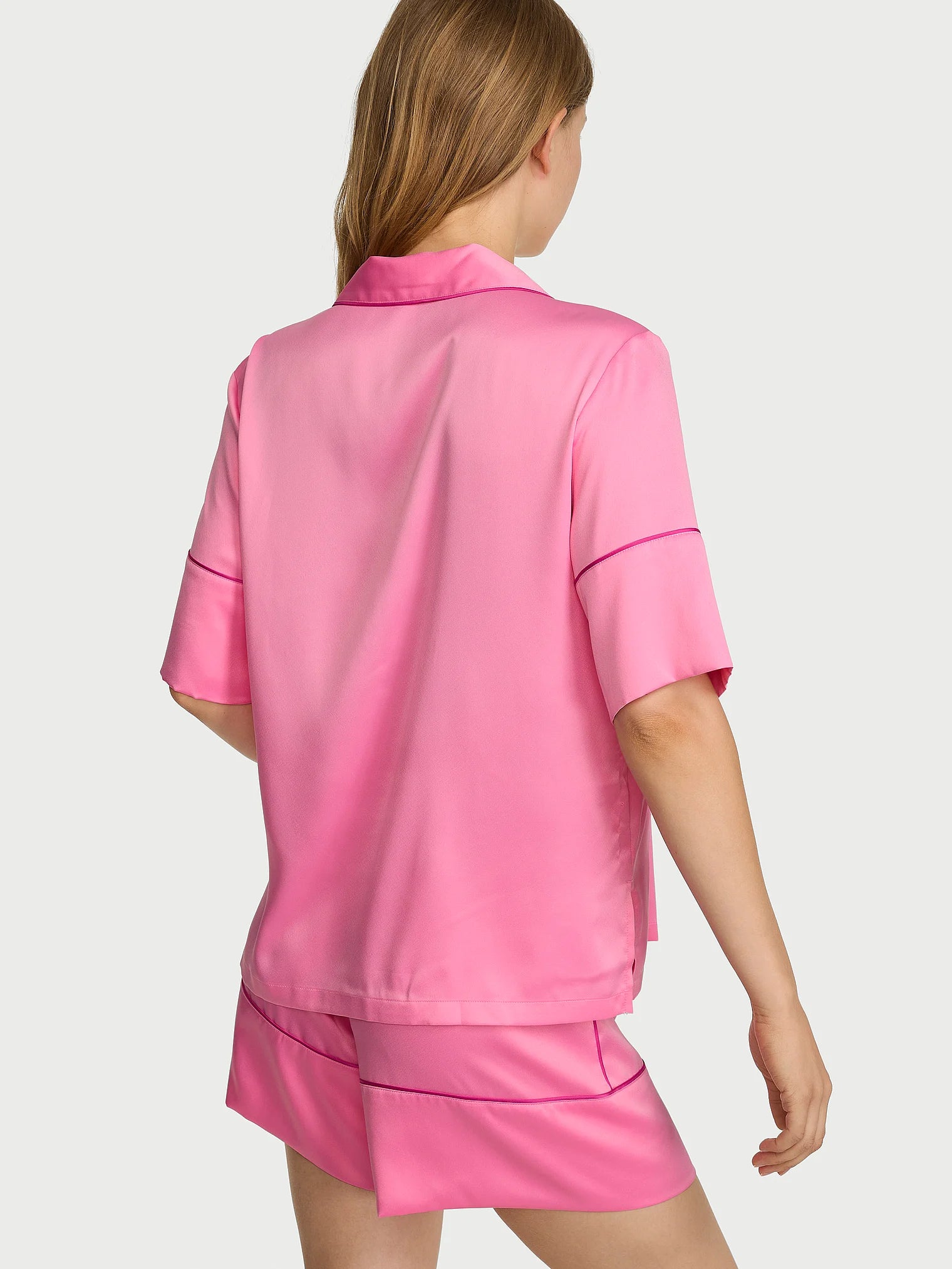 Signature Satin Short Pajama Set - Sexy Little Pink & Pink Fire