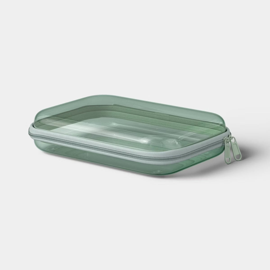Hard Sided Zipper Pencil Case - Green
