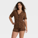 Women's Cloud Knit Short Sleeve Notch Collar Top and Shorts Pajama Set