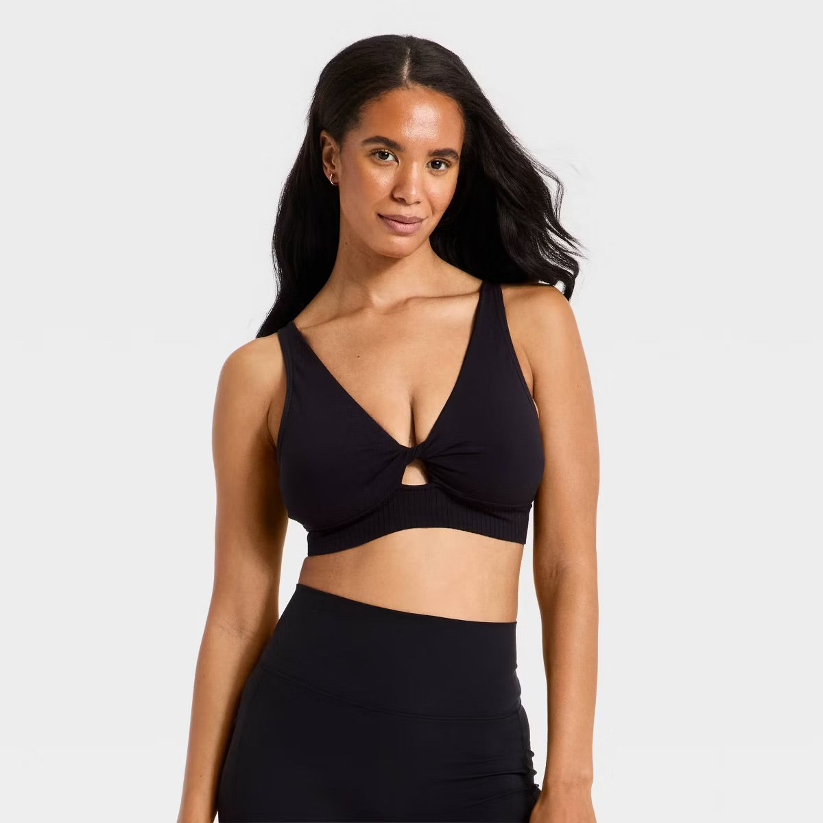Women's Modal Seamless Light Support Twist-Front Longline Sports Bra - Black