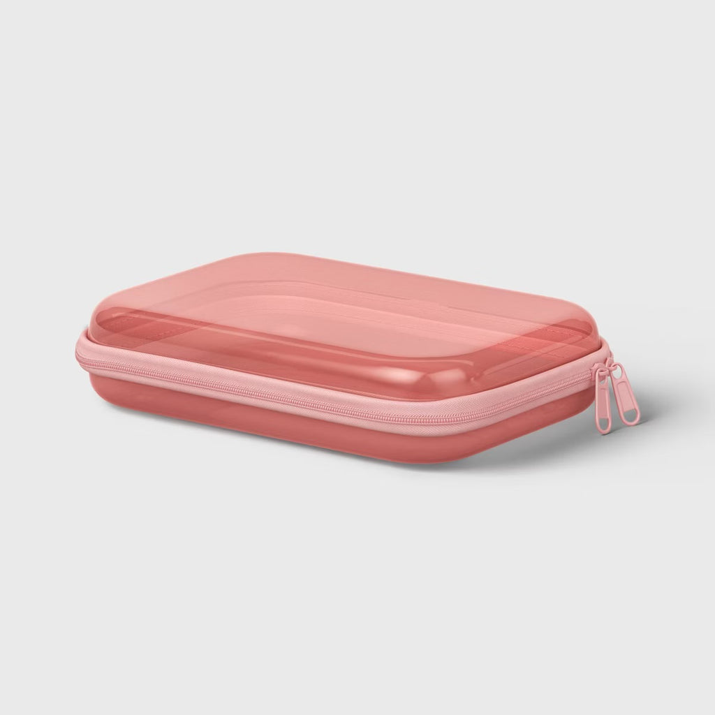 Hard Sided Zipper Pencil Case - Light Pink