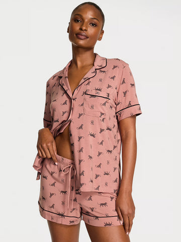 Modal Soft Short Pajama Set - Desert Blush Leaning Leos