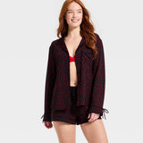 Women's Jersey Long Sleeve Notch Collar Shirt and Shorts Pajama Set - Black Heart
