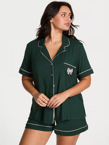Modal Soft Short Pajama Set - Cilantro W Bow