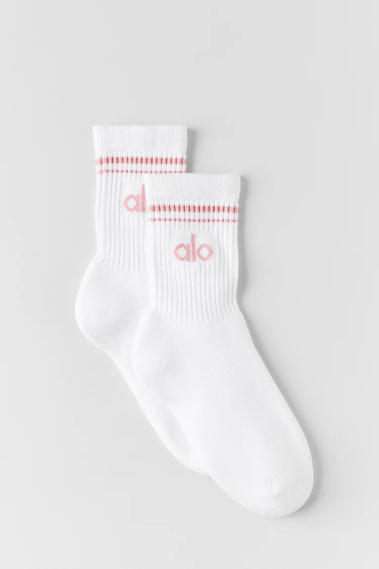 Unisex Half-Crew Throwback Socks- White/Vintage Pink
