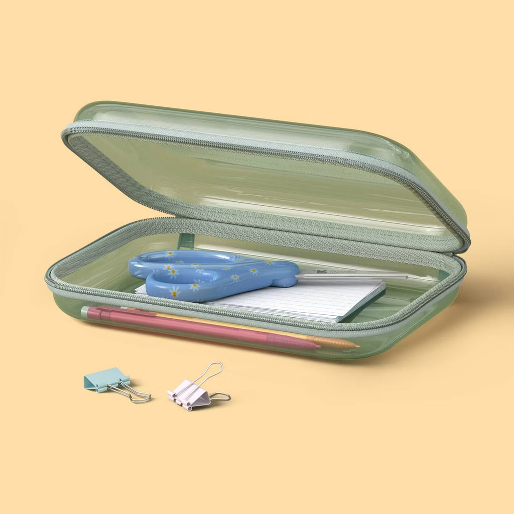 Hard Sided Zipper Pencil Case - Green