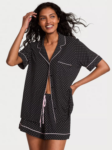 Modal Soft Short Pajama Set - Black/Pretty Blossom Dot