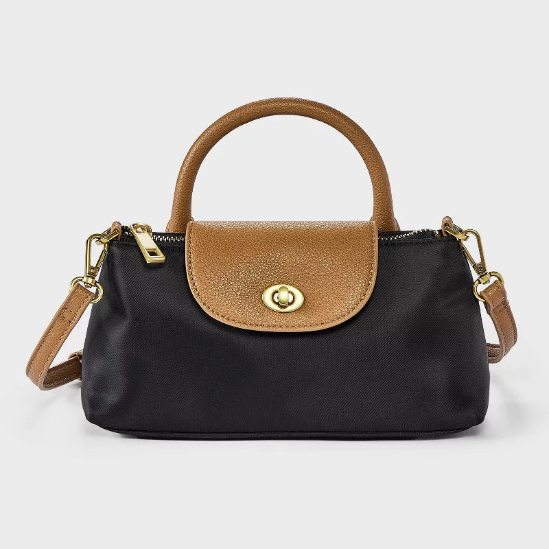 Elongated Nylon Top Handle Crossbody Bag
