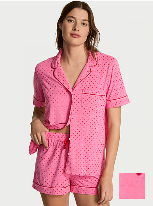 SoSoft Modal Soft Short Pajama Set - Lipstick/Rose Garden Tiny Hearts