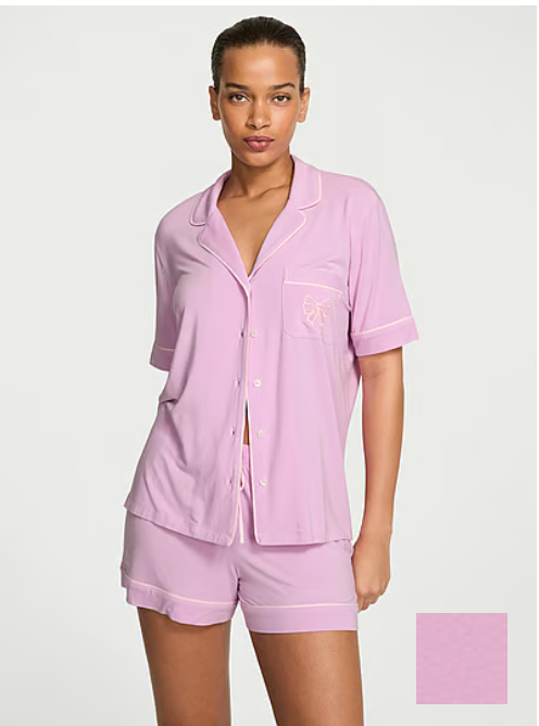 SoSoft Modal Soft Short Pajama Set - Bikini Pink W Bow