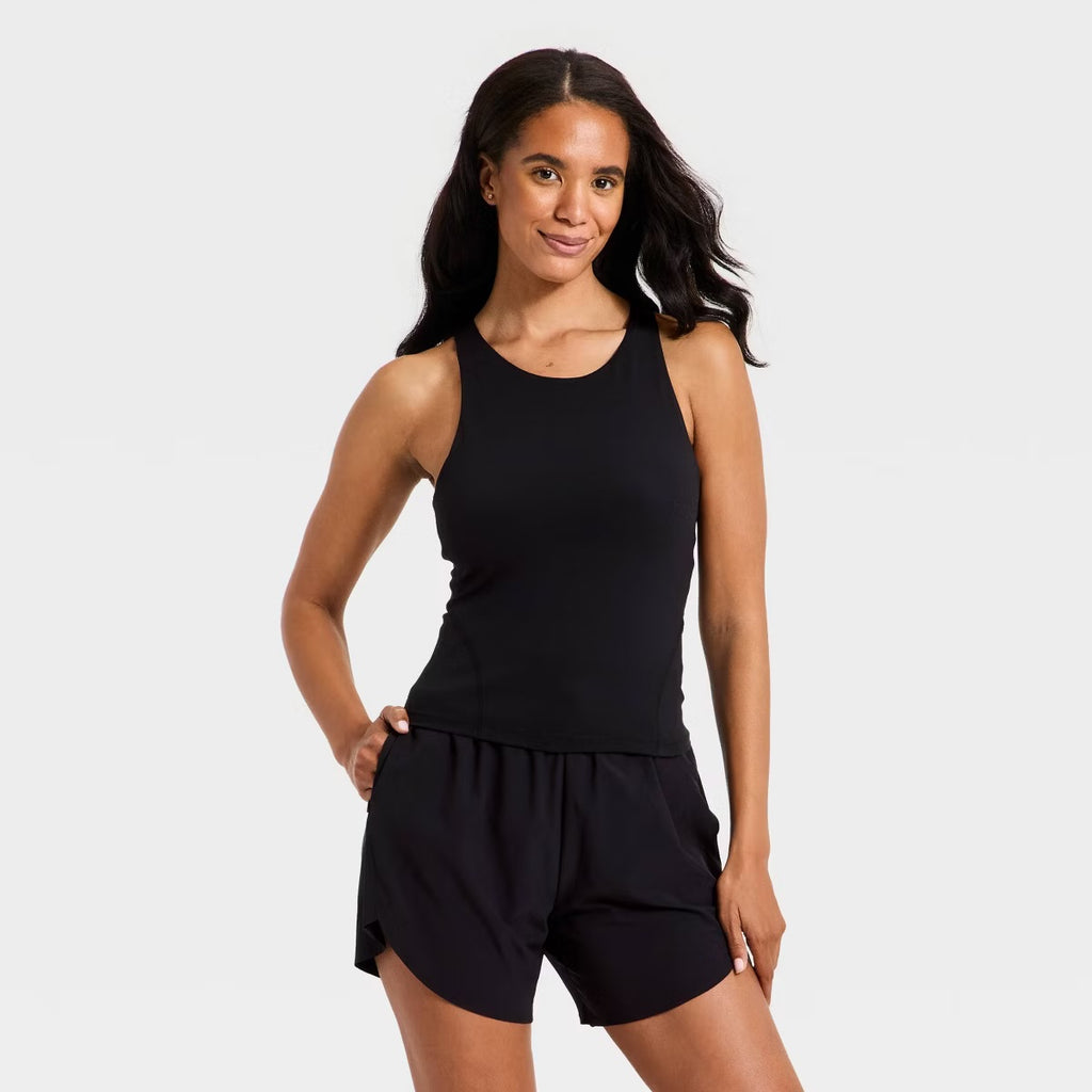 Women's Super Flex High Neck Racerback Support Tank Top - Black