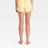 Women's Luxury Collection Satin Notch Collar Top and Lace Trim Shorts Pajama Set - Yellow