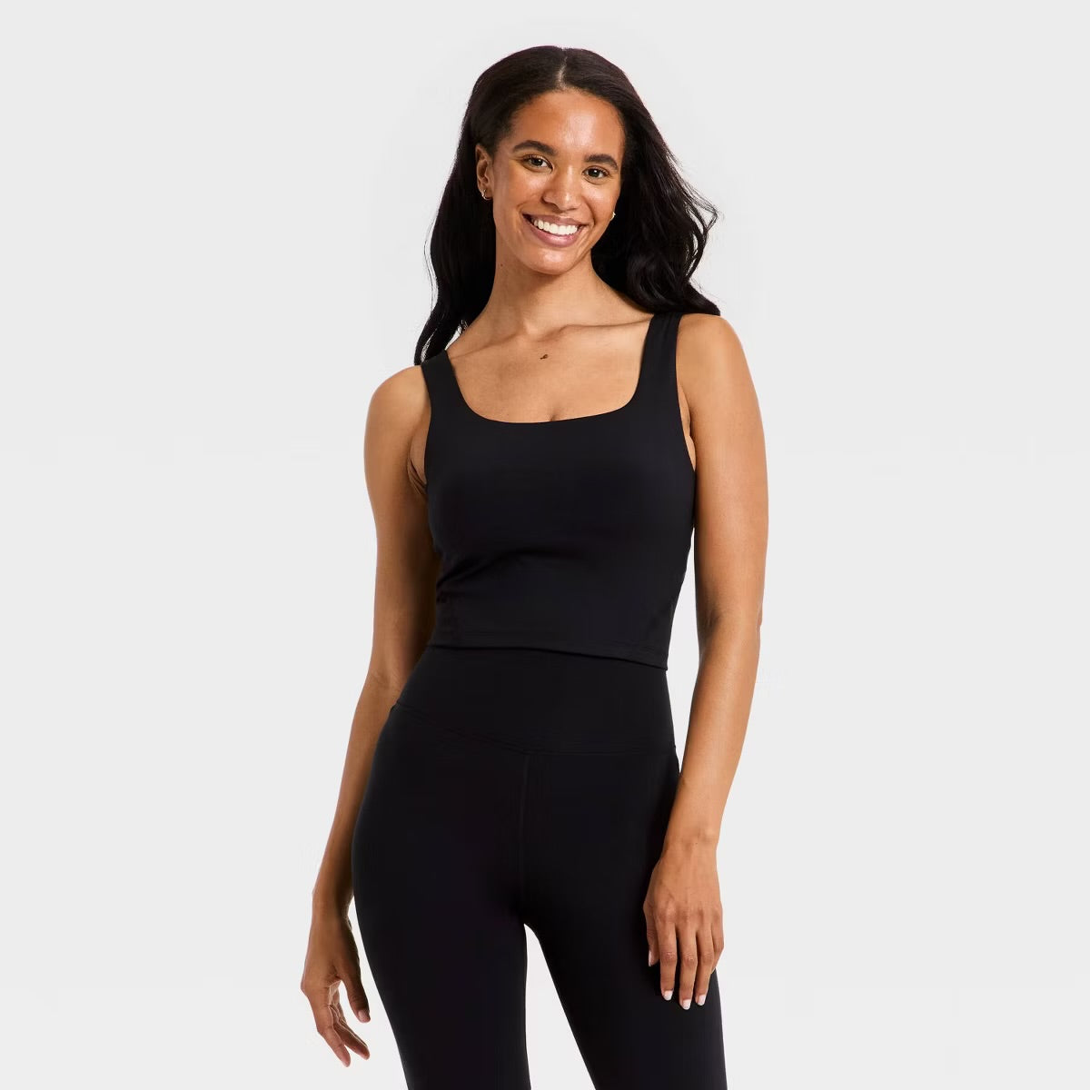 Women's Super Flex Square Neck Ultra Cropped Tank Top - Black