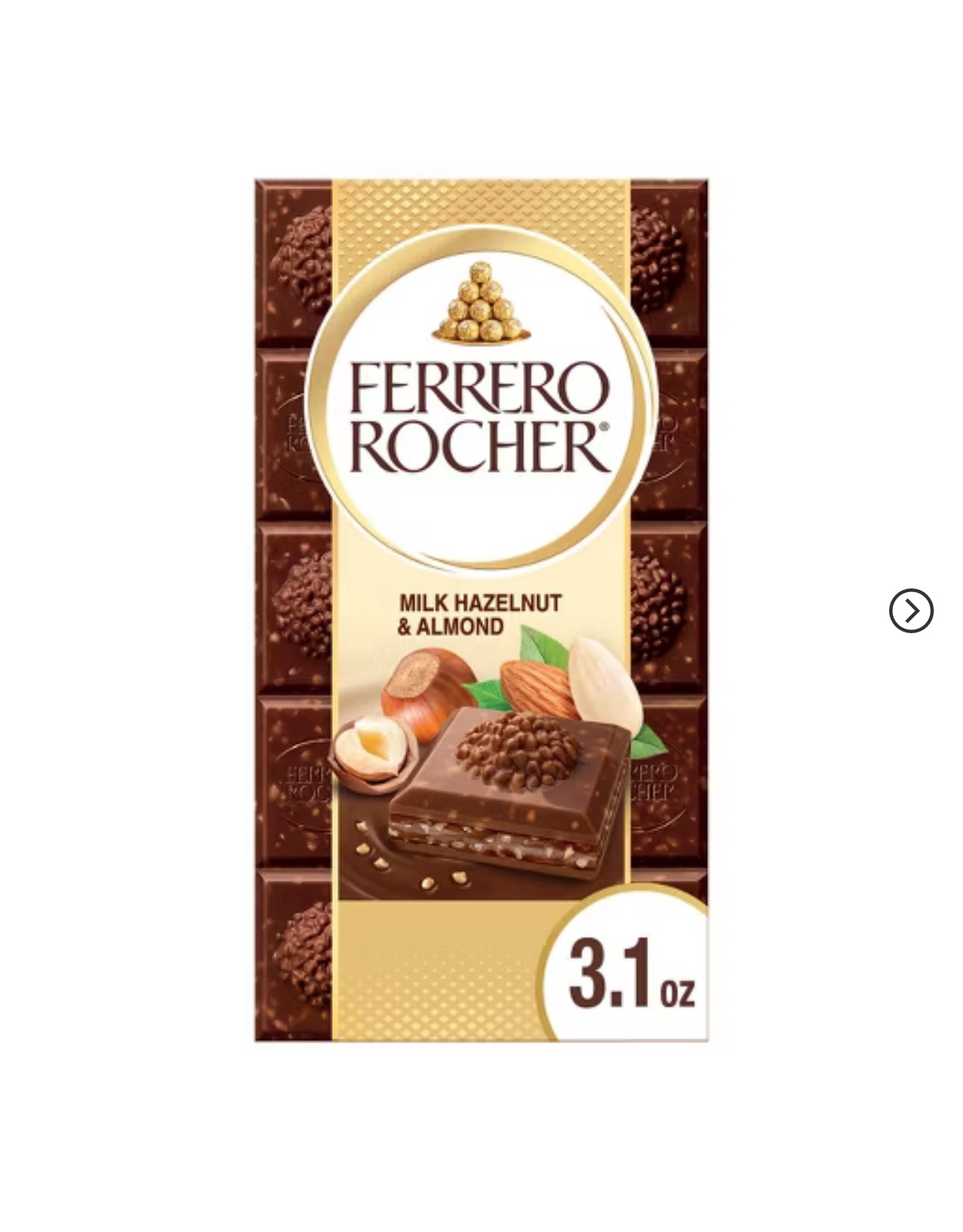 Ferrero Rocher Milk Chocolate Hazelnut & Almond Candy Bar - 3.1oz