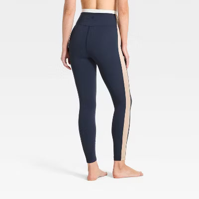 Women's Everyday Soft Ultra High-Rise Ribbed Colorblock 7/8 Leggings - Navy Blue
