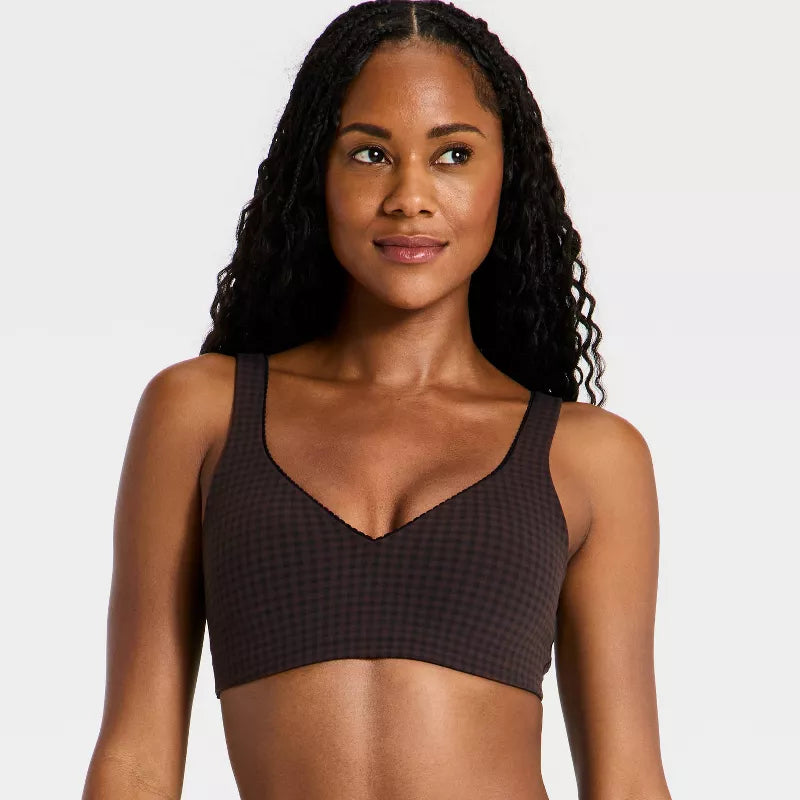 Women's Everyday Soft Light Support Printed Scallop Trim Sports Bra - Dark Brown