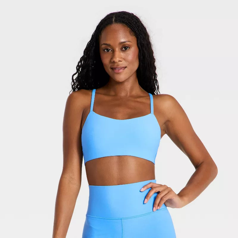 Women's Everyday Soft Light Support Strappy Sports Bra - Sky Blue
