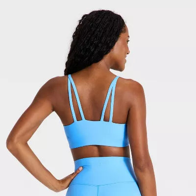 Women's Everyday Soft Light Support Strappy Sports Bra - Sky Blue