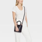 Mini Tulip Tote Handbag with Crossbody Strap - Black