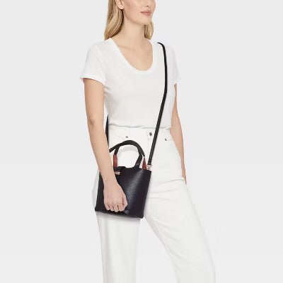 Mini Tulip Tote Handbag with Crossbody Strap - Black