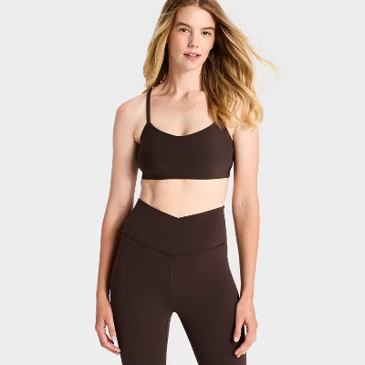 Women's Everyday Soft Light Support Strappy Sports Bra - Dark Brown