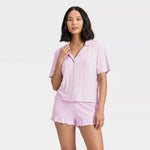 Pointelle Notch Collar Shirt and Shorts Pajama Set