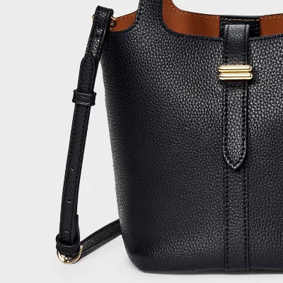 Mini Tulip Tote Handbag with Crossbody Strap - Black