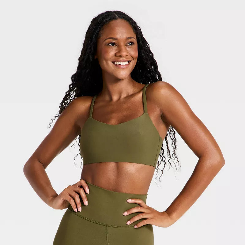 Women's Everyday Soft Light Support Strappy Sports Bra - Dark Olive Green