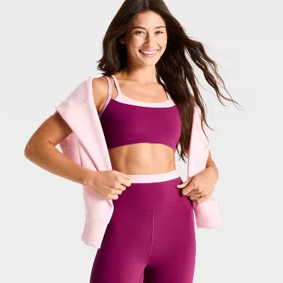 Women's Everyday Soft Colorblock Ribbed Sports Bra - Dark Mauve