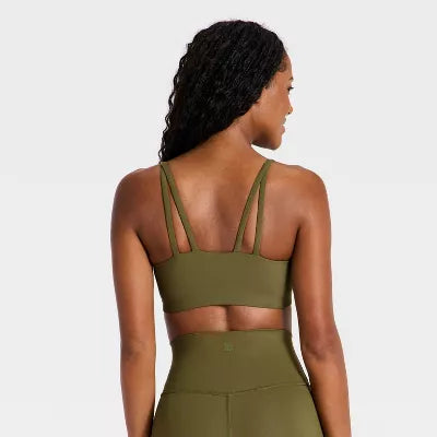 Women's Everyday Soft Light Support Strappy Sports Bra - Dark Olive Green