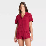 Pointelle Notch Collar Shirt and Shorts Pajama Set
