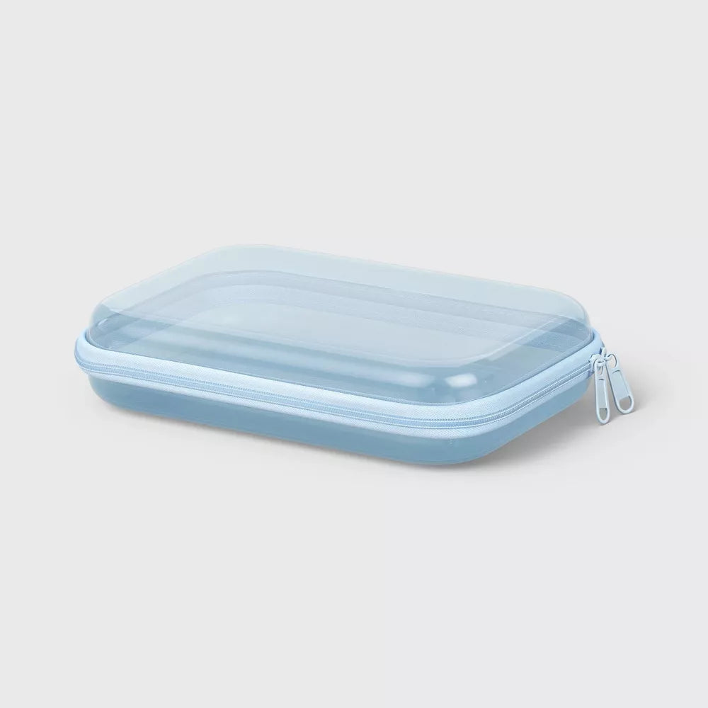 Hard Sided Zipper Pencil Case - Blue