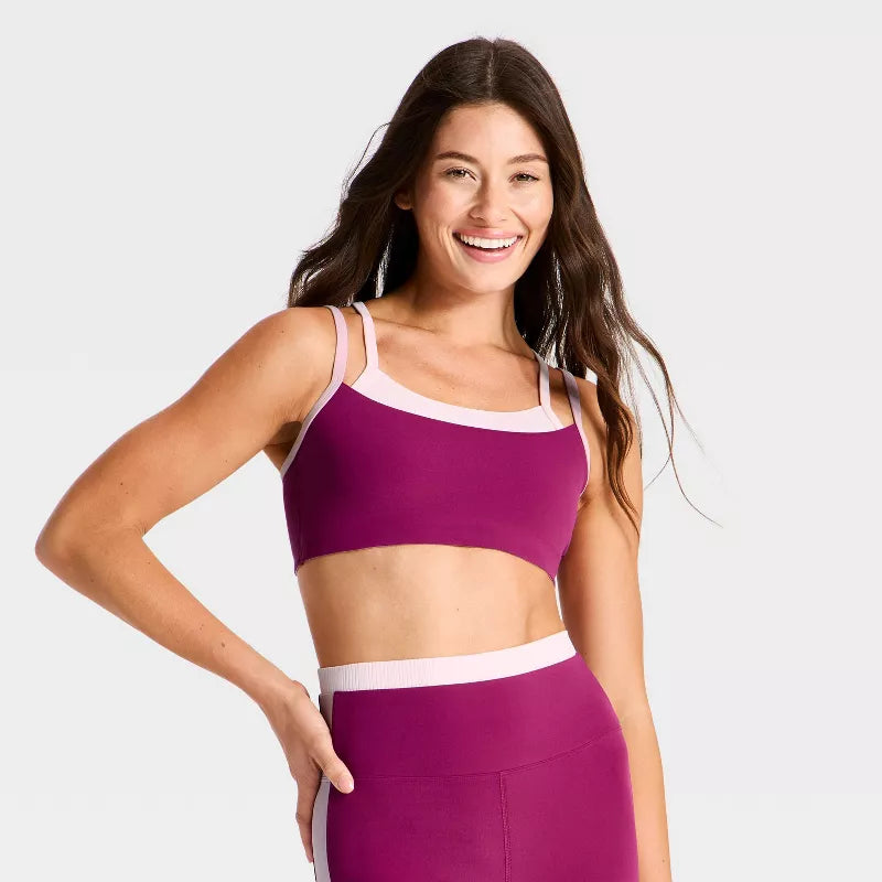 Women's Everyday Soft Colorblock Ribbed Sports Bra - Dark Mauve