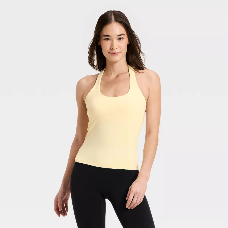 Women's Everyday Soft Halter Neck Support Tank Top - Light Yellow