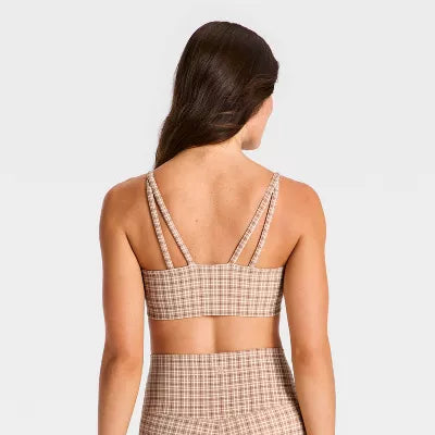 Women's Everyday Soft Light Support Strappy Sports Bra - Tan Plaid