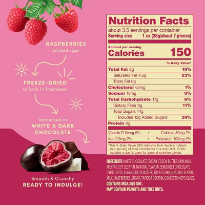 Tru Fru Freeze Dried Raspberries in Dark & White Chocolate - 3.4 oz