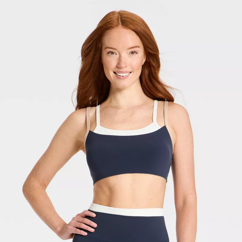 Women's Everyday Soft Colorblock Ribbed Sports Bra - Navy Blue