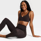Women's Everyday Soft Light Support Printed Scallop Trim Sports Bra - Dark Brown