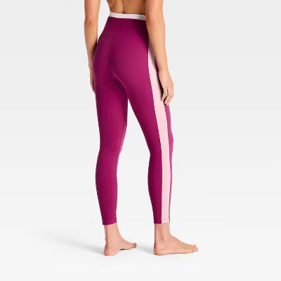 Women's Everyday Soft Ultra High-Rise Ribbed Colorblock 7/8 Leggings - Dark Mauve