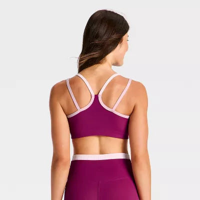 Women's Everyday Soft Colorblock Ribbed Sports Bra - Dark Mauve