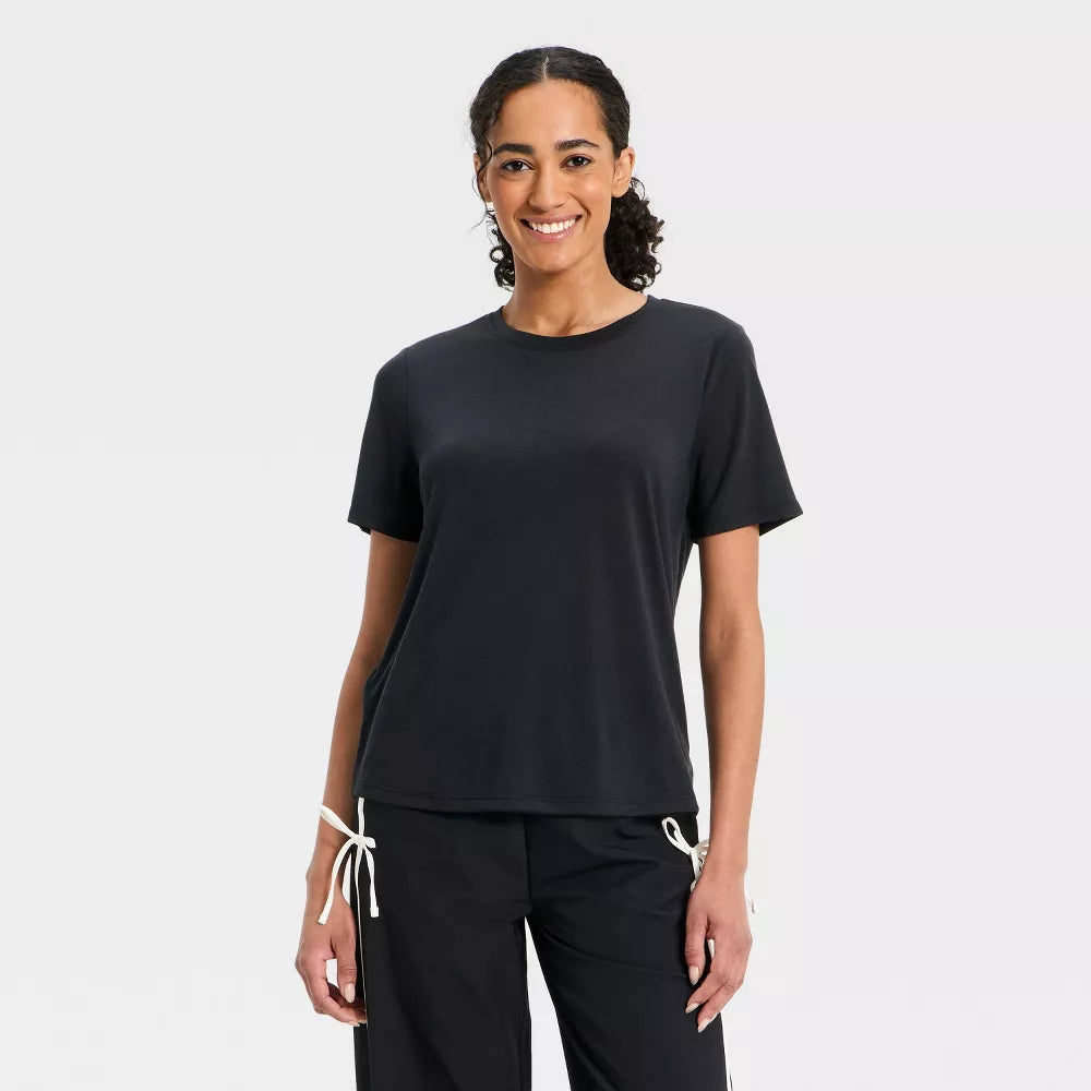 Women's Beyond Ease Crewneck Legging Friendly Short Sleeve T-Shirt - Black