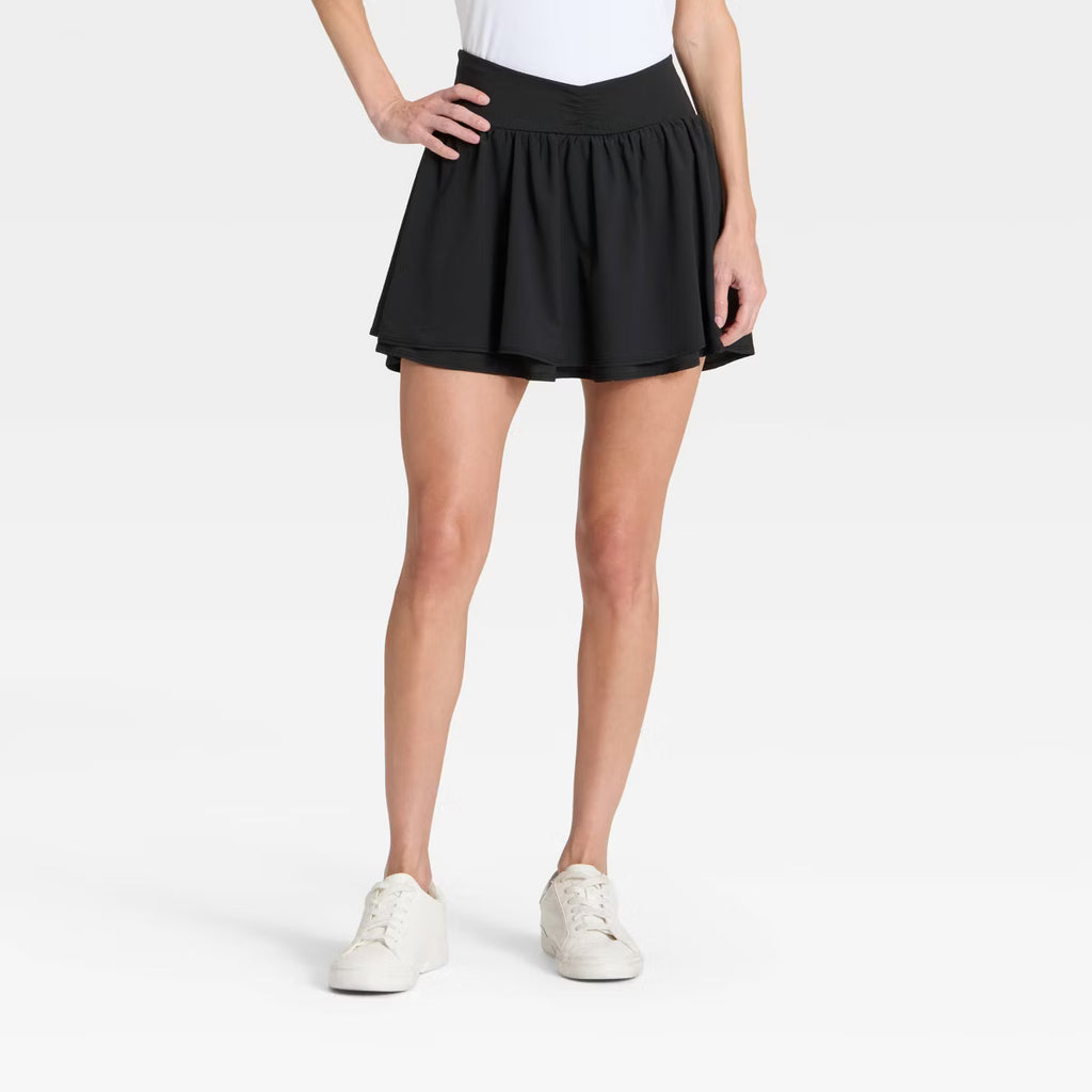 Women's Woven Shirred Skort - Black